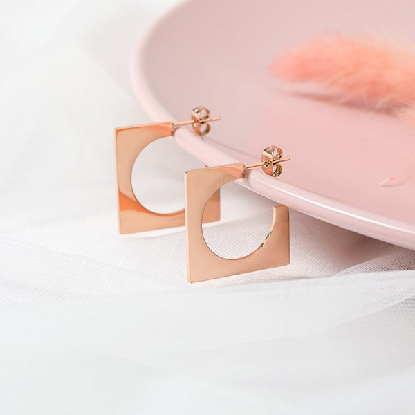 Square Openwork Earrings For Women European and American Style Stainless Steel Ear Studs Summer Simple Big Earring Jwelery Gift