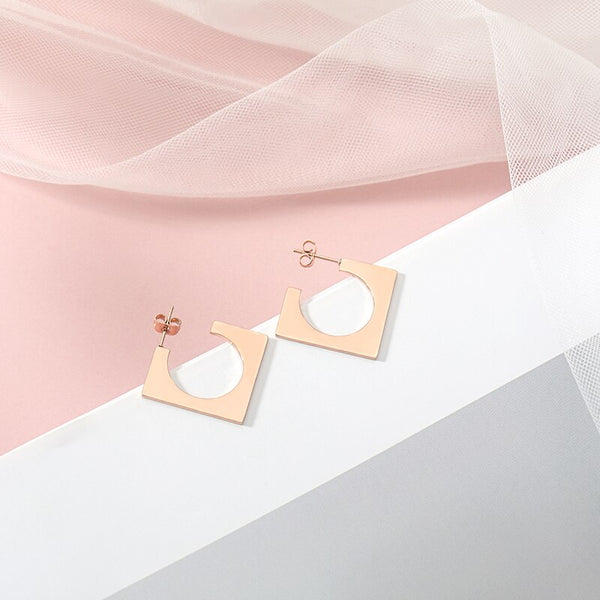 Square Openwork Earrings For Women European and American Style Stainless Steel Ear Studs Summer Simple Big Earring Jwelery Gift