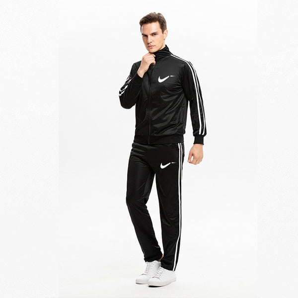 Winter Men's Sweatsuit Sets 2 Piece Zipper Jacket Track Suit