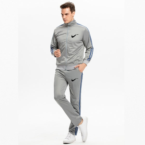 Winter Men's Sweatsuit Sets 2 Piece Zipper Jacket Track Suit