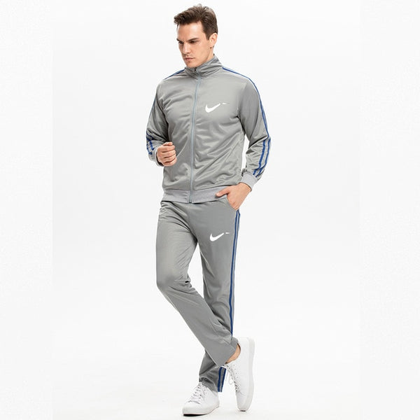 Winter Men's Sweatsuit Sets 2 Piece Zipper Jacket Track Suit