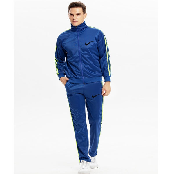 Winter Men's Sweatsuit Sets 2 Piece Zipper Jacket Track Suit