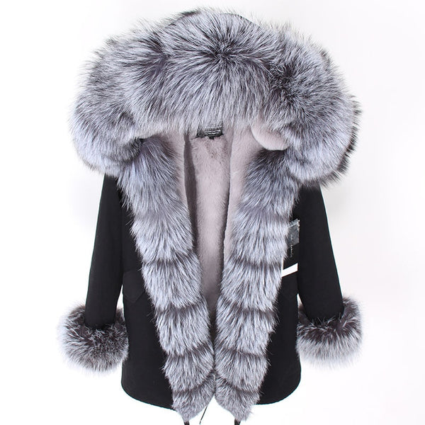 fashion winter jacket women real fur coat natural real fox fur collar loose long parkas big fur outerwear Detachable