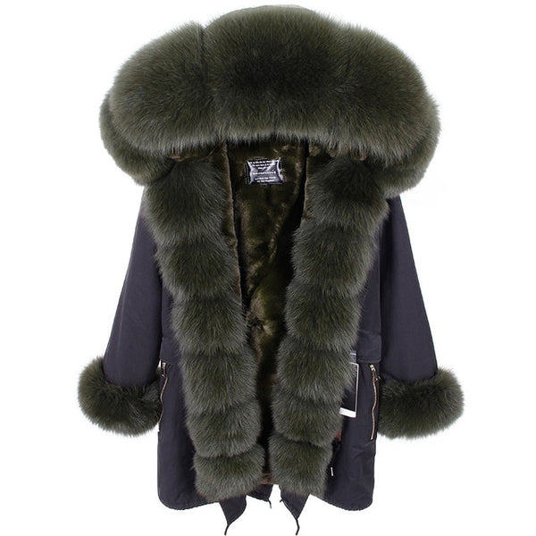 fashion winter jacket women real fur coat natural real fox fur collar loose long parkas big fur outerwear Detachable