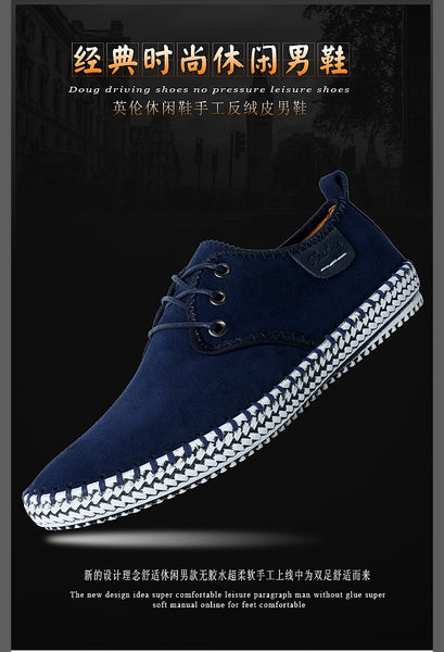 New autumn men's driving casual leather shoes soft wear-resisting Hand sewing Fashion casual shoes,