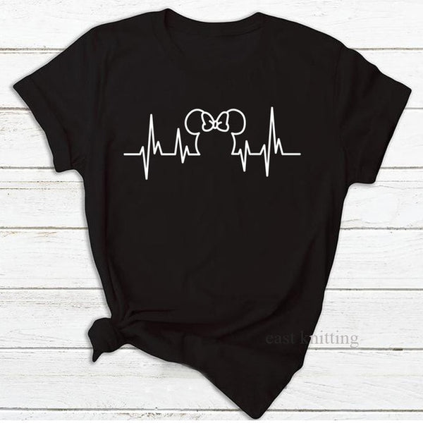 Heartbeat Lifeline dog cat foot Women tshirt Halajuku Casual Funny