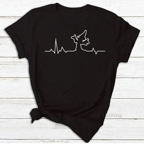 Heartbeat Lifeline dog cat foot Women tshirt Halajuku Casual Funny
