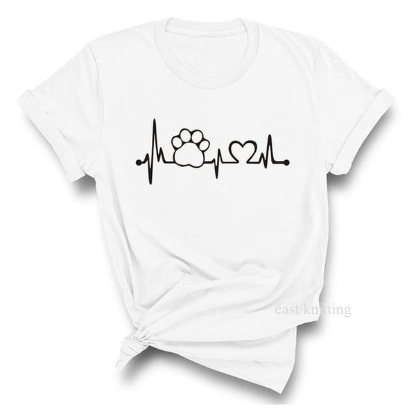Heartbeat Lifeline dog cat foot Women tshirt Halajuku Casual Funny
