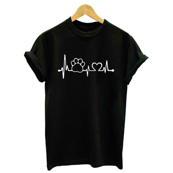 Heartbeat Lifeline dog cat foot Women tshirt Halajuku Casual Funny