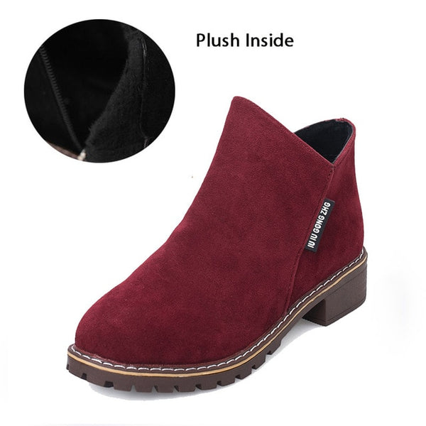 New Classic Women Ankle Boots Winter Female Snow Women Casual shoes Thick Heel Suede Warm Fur Plush