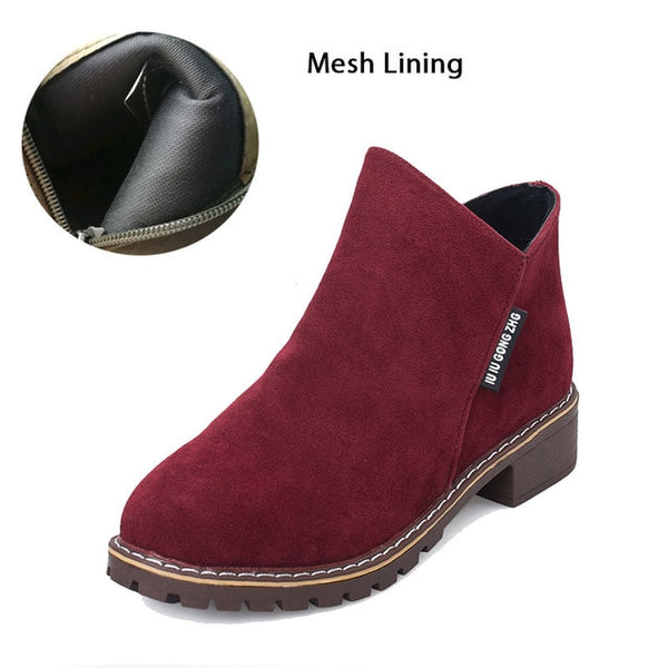 New Classic Women Ankle Boots Winter Female Snow Women Casual shoes Thick Heel Suede Warm Fur Plush