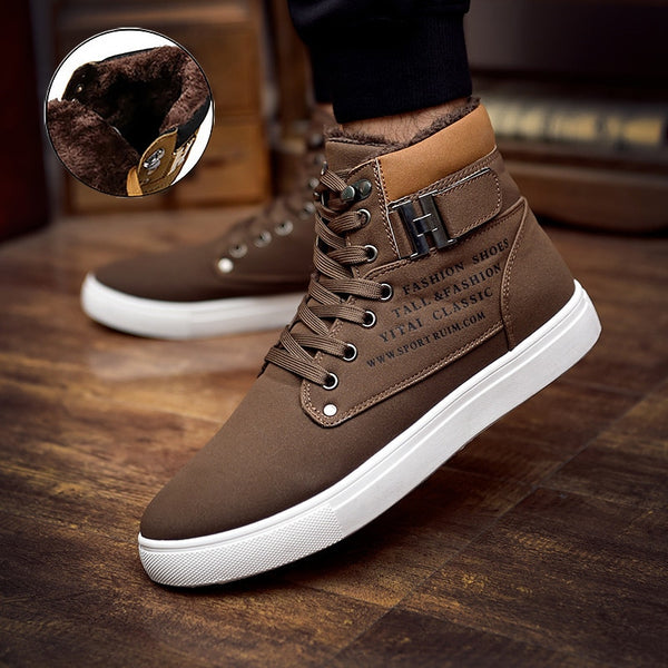 Warm winter shoes men sneakers solid lace-up flat with men shoes ankle boots comfortable