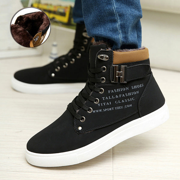 Warm winter shoes men sneakers solid lace-up flat with men shoes ankle boots comfortable