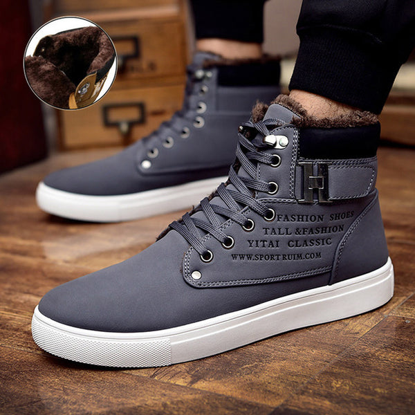 Warm winter shoes men sneakers solid lace-up flat with men shoes ankle boots comfortable