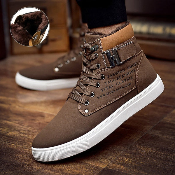 Warm winter shoes men sneakers solid lace-up flat with men shoes ankle boots comfortable