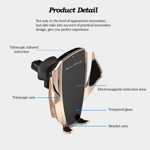 KSTUCNE 10W Qi Car Wireless Charger For iPhone/Samsung Note 10 Intelligent Infrared Fast Wireless Charging Car Phone Holder