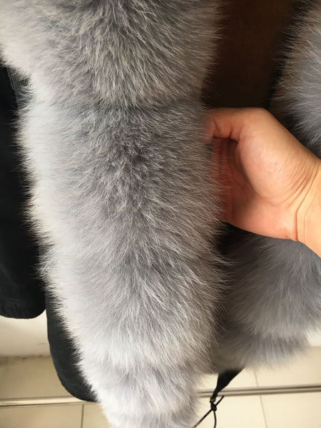 fashion winter jacket women real fur coat natural real fox fur collar loose long parkas big fur outerwear Detachable