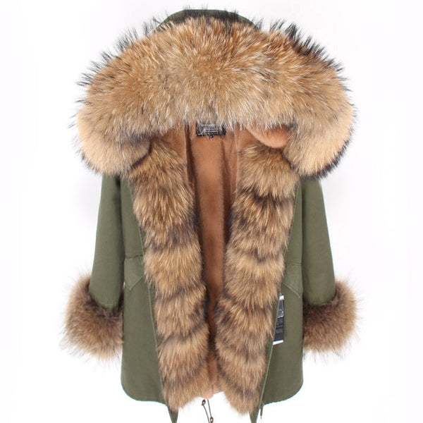 fashion winter jacket women real fur coat natural real fox fur collar loose long parkas big fur outerwear Detachable
