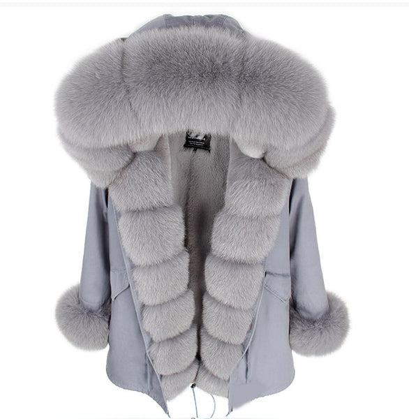 fashion winter jacket women real fur coat natural real fox fur collar loose long parkas big fur outerwear Detachable