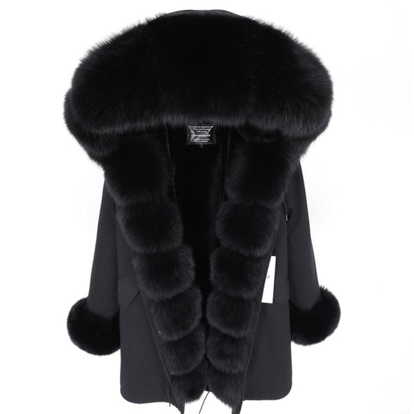 fashion winter jacket women real fur coat natural real fox fur collar loose long parkas big fur outerwear Detachable