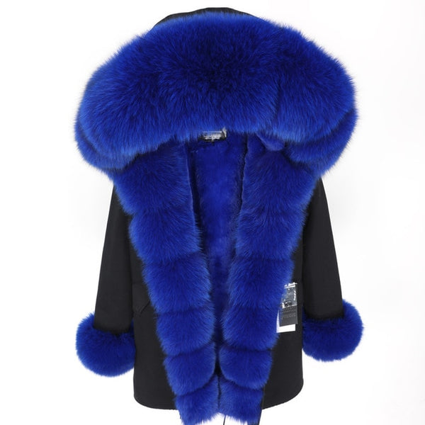 fashion winter jacket women real fur coat natural real fox fur collar loose long parkas big fur outerwear Detachable