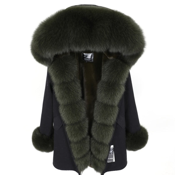 fashion winter jacket women real fur coat natural real fox fur collar loose long parkas big fur outerwear Detachable