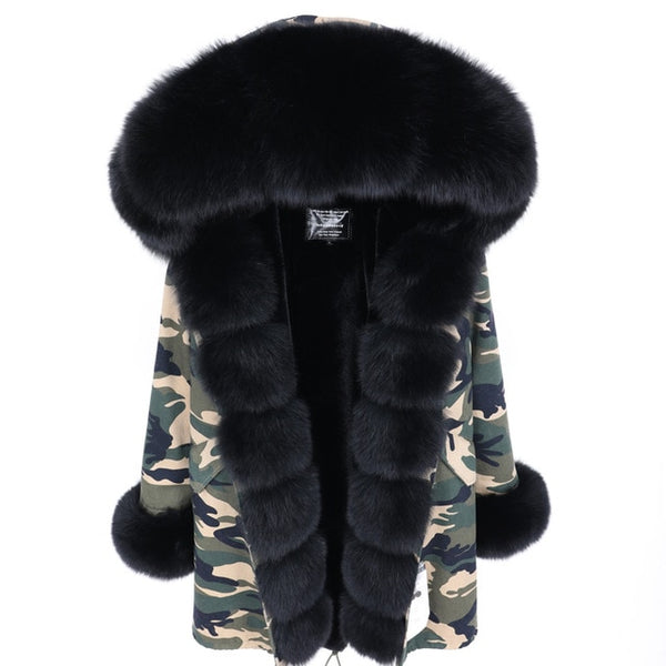 fashion winter jacket women real fur coat natural real fox fur collar loose long parkas big fur outerwear Detachable