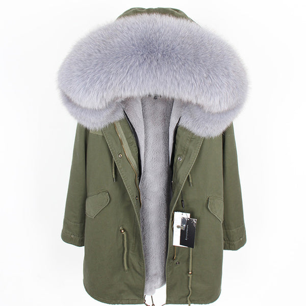 fashion winter jacket women real fur coat natural real fox fur collar loose long parkas big fur outerwear Detachable