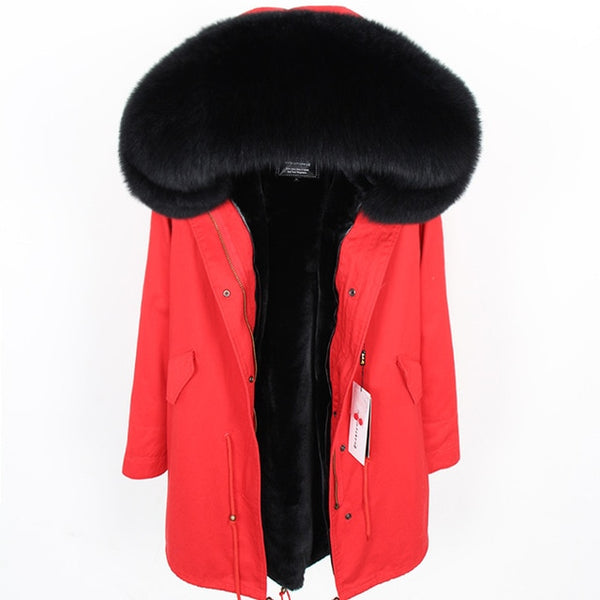 fashion winter jacket women real fur coat natural real fox fur collar loose long parkas big fur outerwear Detachable