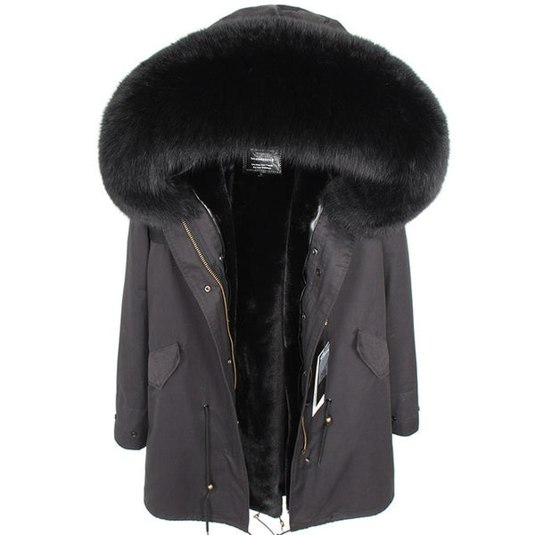 fashion winter jacket women real fur coat natural real fox fur collar loose long parkas big fur outerwear Detachable