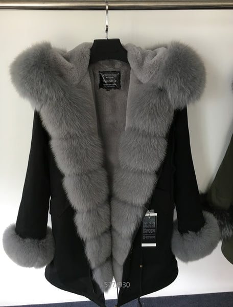 fashion winter jacket women real fur coat natural real fox fur collar loose long parkas big fur outerwear Detachable
