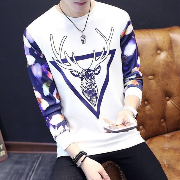 Spring and autumn tops tees men's long-sleeved