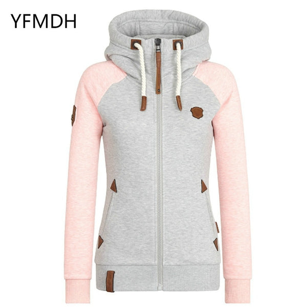 Winter Women Hooded Patchwork Coat Windbreaker Female Zipper Windproof Outerwear Basic