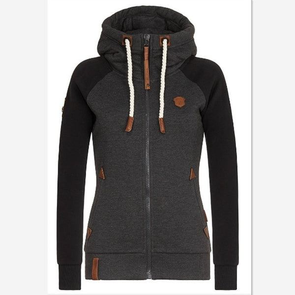 Winter Women Hooded Patchwork Coat Windbreaker Female Zipper Windproof Outerwear Basic