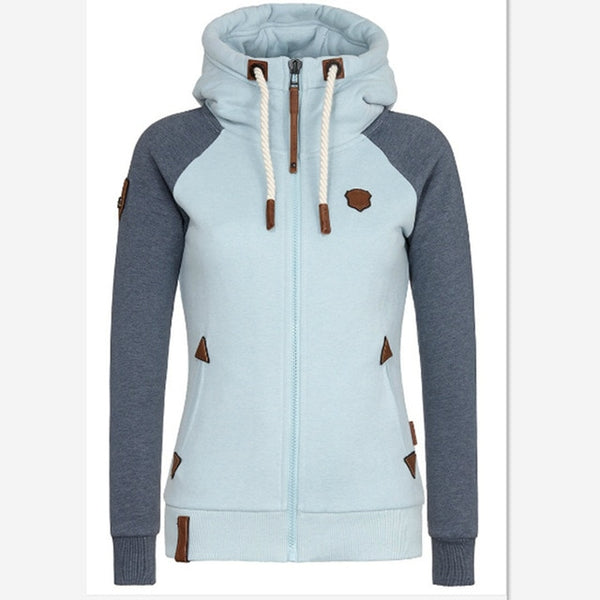 Winter Women Hooded Patchwork Coat Windbreaker Female Zipper Windproof Outerwear Basic