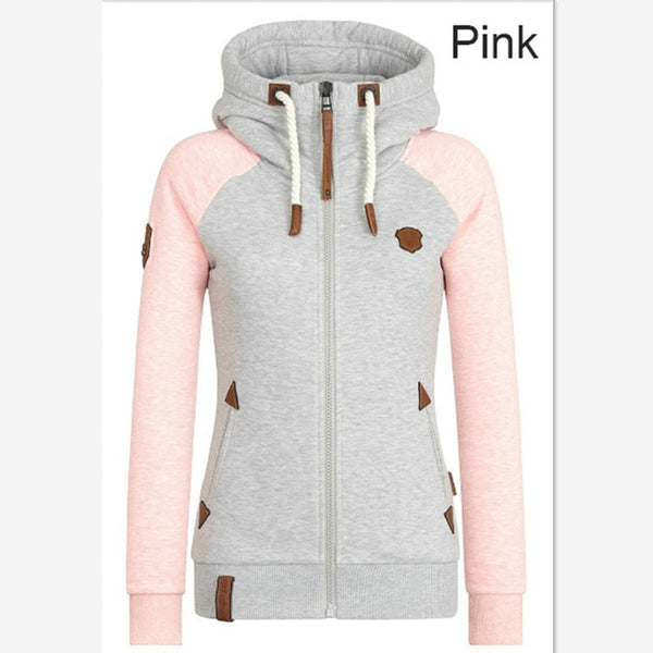 Winter Women Hooded Patchwork Coat Windbreaker Female Zipper Windproof Outerwear Basic