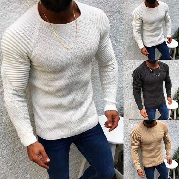 Men Fashion Knitted Pullovers Male Solid Color