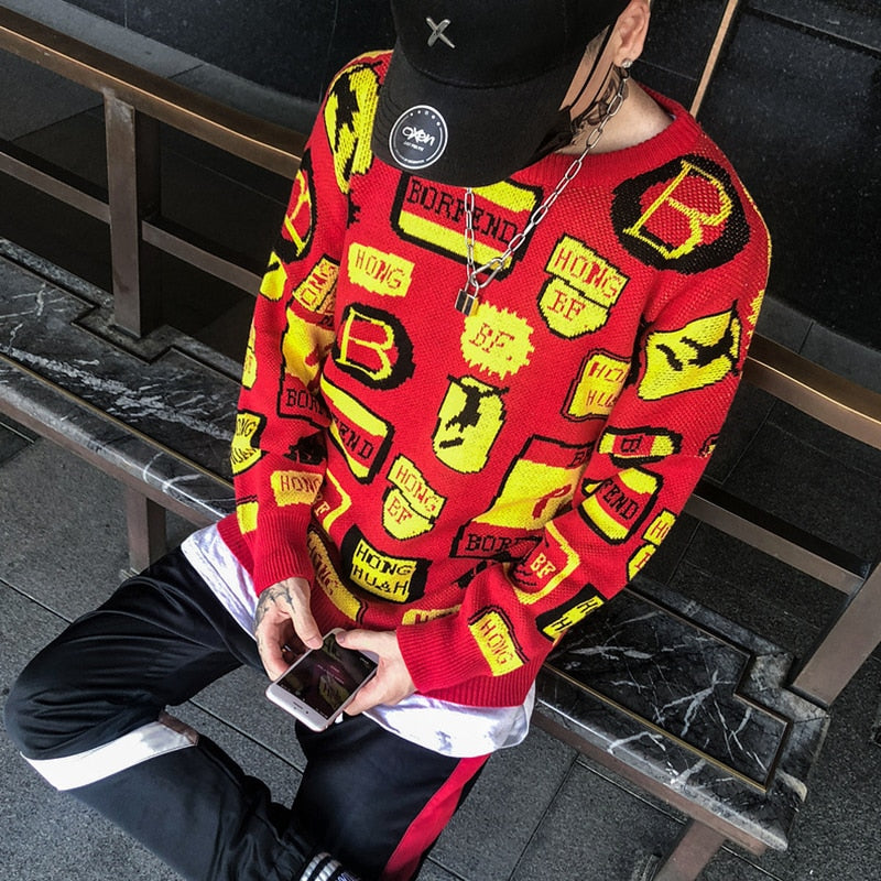 Hip Hop Men Trend pattern Pullover Sweaters