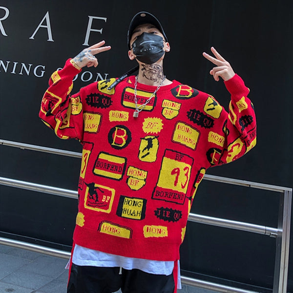 Hip Hop Men Trend pattern Pullover Sweaters