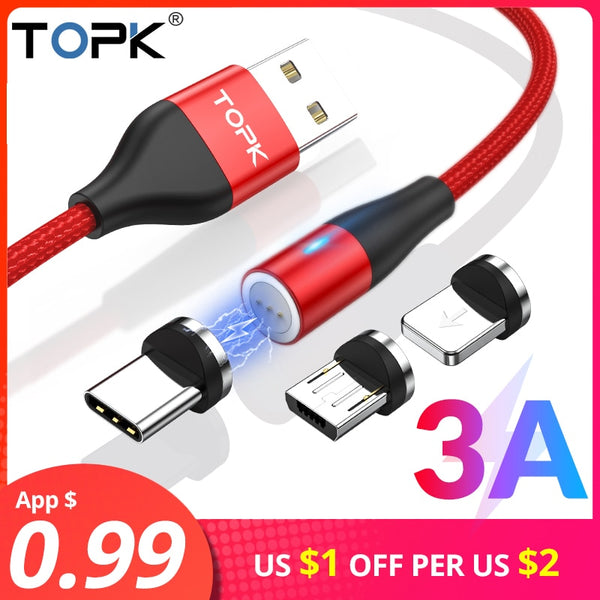 TOPK AM60 3A Fast Charging LED Magnetic Micro USB Type C Cable