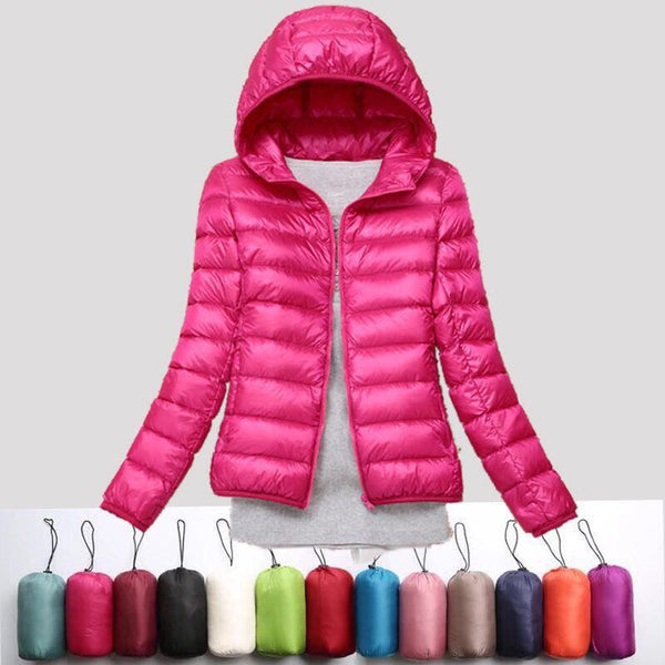 ultra light snow waterproof warm jacket for women sexy slim hooded stand collar women short jacket