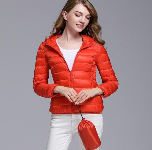 ultra light snow waterproof warm jacket for women sexy slim hooded stand collar women short jacket