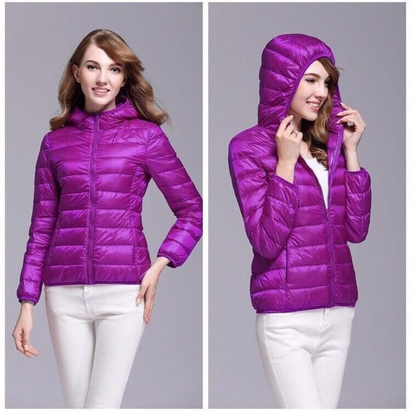 ultra light snow waterproof warm jacket for women sexy slim hooded stand collar women short jacket