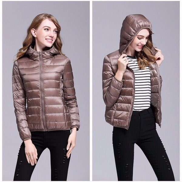 ultra light snow waterproof warm jacket for women sexy slim hooded stand collar women short jacket