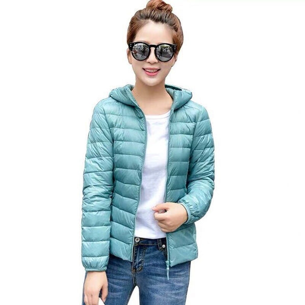 ultra light snow waterproof warm jacket for women sexy slim hooded stand collar women short jacket