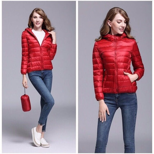 ultra light snow waterproof warm jacket for women sexy slim hooded stand collar women short jacket