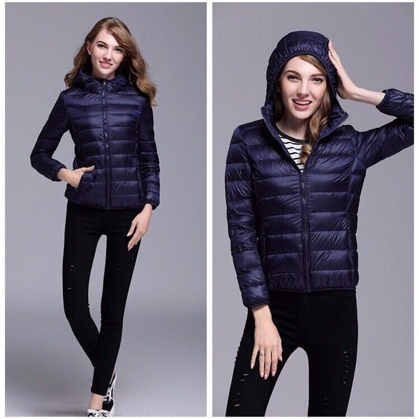 ultra light snow waterproof warm jacket for women sexy slim hooded stand collar women short jacket