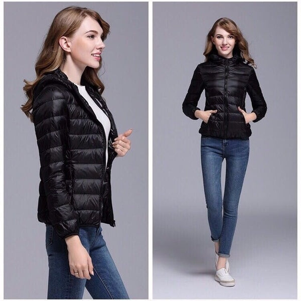 ultra light snow waterproof warm jacket for women sexy slim hooded stand collar women short jacket