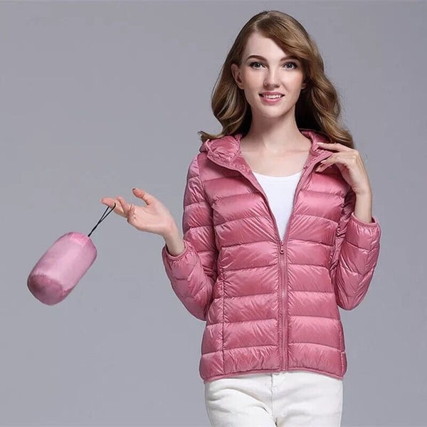 ultra light snow waterproof warm jacket for women sexy slim hooded stand collar women short jacket