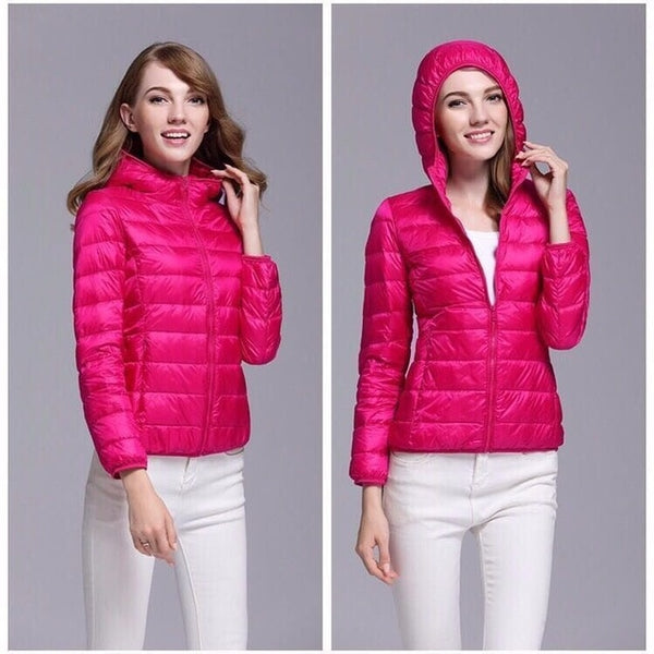 ultra light snow waterproof warm jacket for women sexy slim hooded stand collar women short jacket
